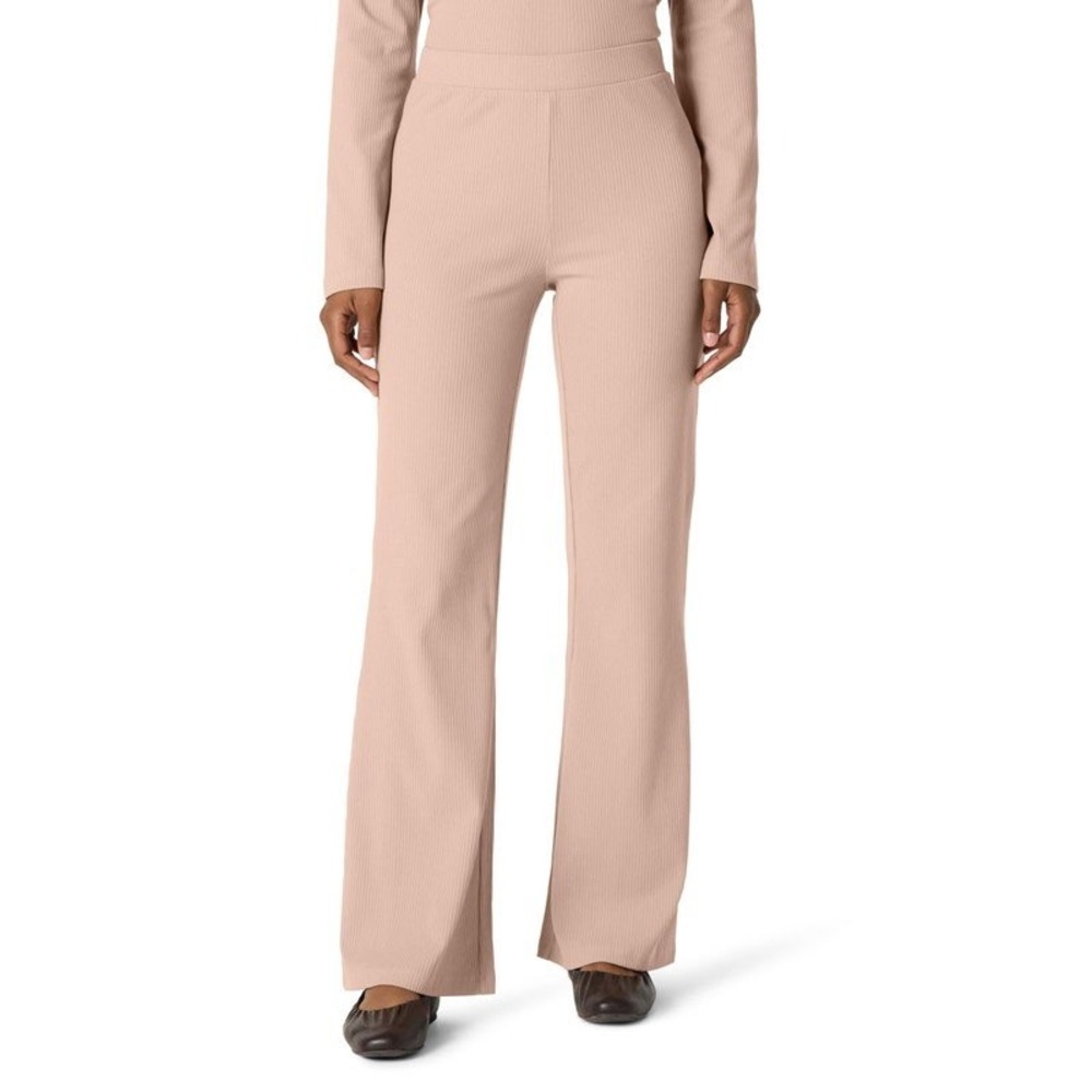 The Drop Women's Pull-On Ribbed Flare Leg Lounge Pants Warm Taupe Size L